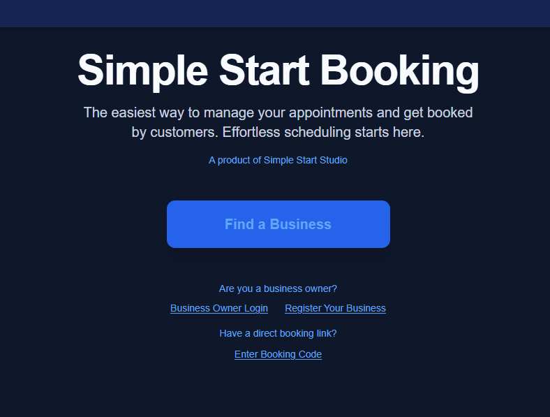Simple Start Booking landing page